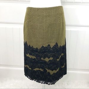 J. Ryu Tweed Black Lace Trim Midi Pencil Skirt 8